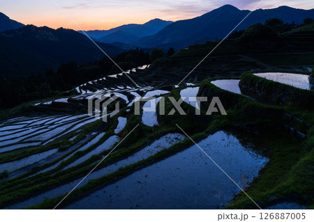 《三重県》丸山千枚田の夕暮れ 126887005