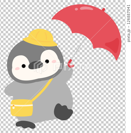 雨季插圖素材，撐著傘的企鵝 126887041