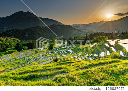 《三重県》丸山千枚田の夕暮れ 126887073