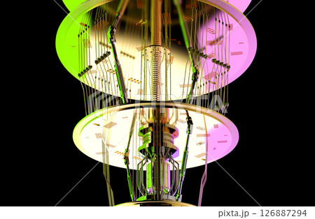 Quantum computer machine close up with neon light Quantum computer machine close up with neon light 126887294