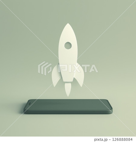 Minimalist geometric rocket emerging from smartphone Minimalist geometric rocket emerging from smartphone 126888084