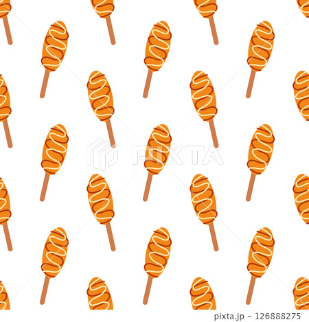 Korean food Seamless Pattern. Tteok kkochi Background. Asian cuisine. Vector flat illustration. 126888275