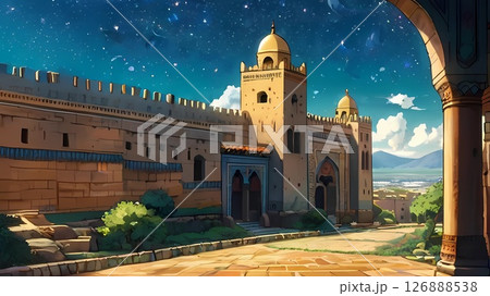 ゲーム背景　世界遺産に登録されたアラビアンファンタジーな街並み風	 126888538