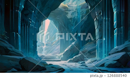 ゲーム背景　青の地底洞窟神殿 126888540