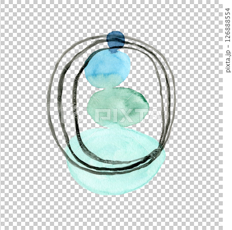 Abstract hand painting watercolor blue, turquoise and green geometric balance shapes and lines composition. Textured oval stones pyramid and black circles for spa social media design, harmony poster Abstract hand painting watercolor blue, turquoise and green geometric balance shapes and lines composition. Textured oval stones pyramid and black circles for spa social media design, harmony poster 126888554