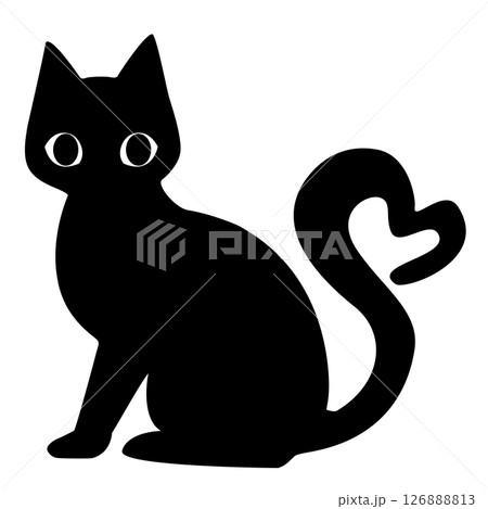 しっぽがハート型になったかわいい猫のシルエットベクターイラスト 126888813