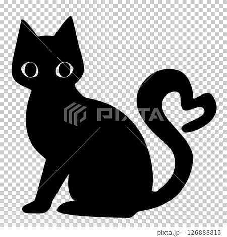 しっぽがハート型になったかわいい猫のシルエットベクターイラスト 126888813