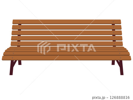 正面から見た誰も座っていない木製のベンチのベクターイラスト 126888816