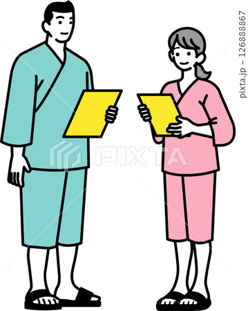 健康診断のリストを確認する男女 126888867