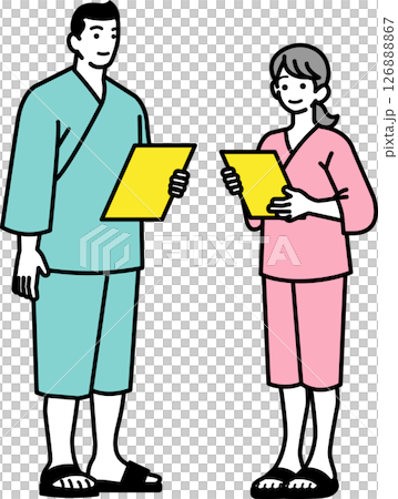 健康診断のリストを確認する男女 126888867