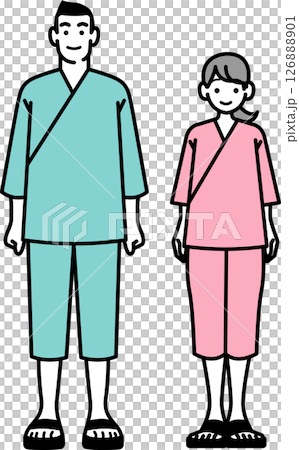 検査着を着て健康診断を受ける男女 126888901