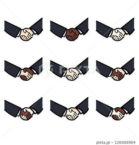 手書き_握手_ベクター素材_セット_02 126888964