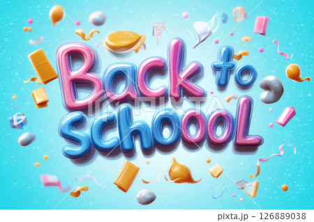 Back to school colorful text with playful elements on blue background 126889038