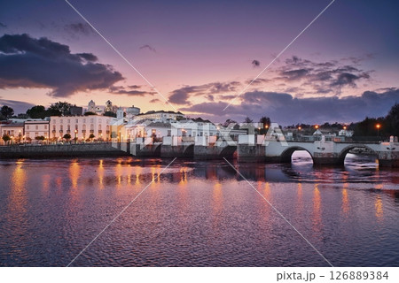 Photo of the Tavira town in Portugal at the sunset time 126889384