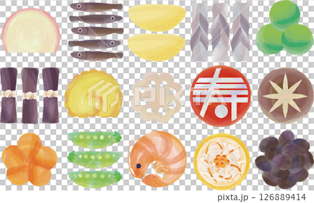 一套手繪新年菜餚 126889414