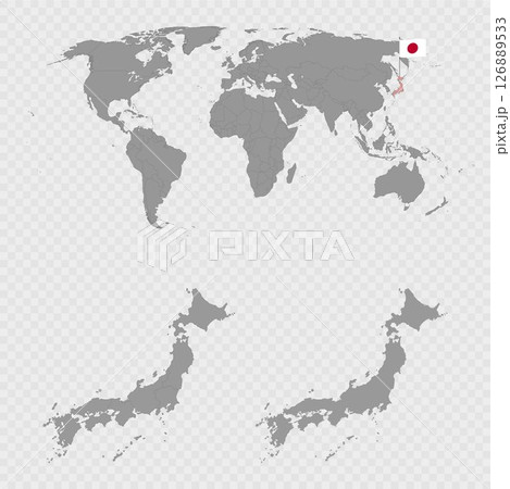 Japan Map Set with World Location. Japan Map Set with World Location. 126889533