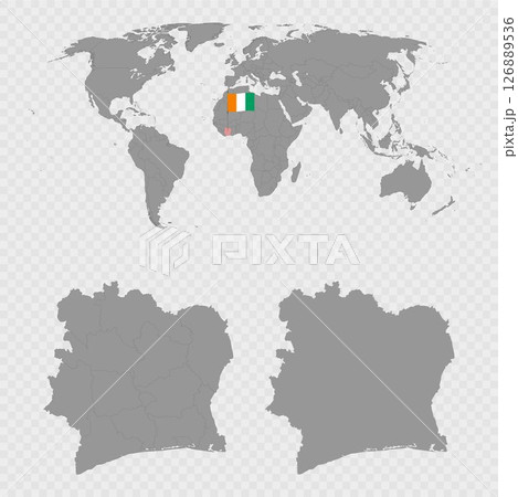 Ivory Coast Map Set with World Location. 126889536