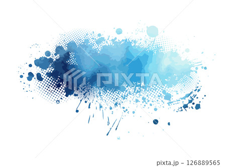 Splatter blue Paint Texture . Blue Spray Blot of Ink. Place illustration Over any Object to Create Grungy Effect . hand drawn. Not AI, Vector 126889565