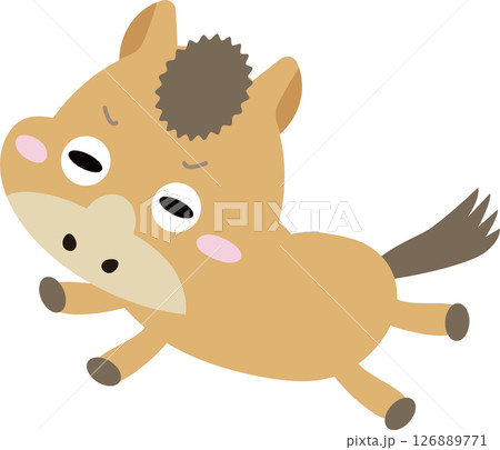 眠そうな顔で走る馬のキャラクター|ゆるかわ干支イラスト(午年) 眠そうな顔で走る馬のキャラクター|ゆるかわ干支イラスト(午年) 126889771