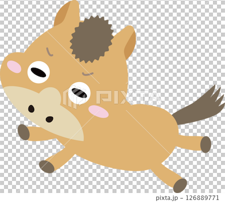 眠そうな顔で走る馬のキャラクター|ゆるかわ干支イラスト(午年) 眠そうな顔で走る馬のキャラクター|ゆるかわ干支イラスト(午年) 126889771