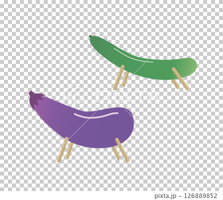 Illustration set of cucumber and eggplant spirit horse and spirit cow 126889852