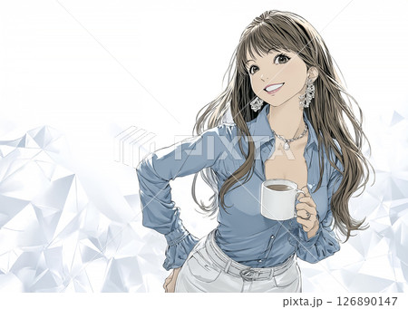 コーヒー片手に微笑むビジネスウーマンのイラスト素材 126890147