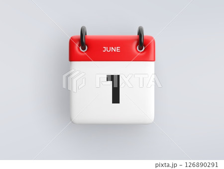 3D calendar icon with date 1 June on grey background. Vector schedule symbol. 3D calendar icon with date 1 June on grey background. Vector schedule symbol. 126890291
