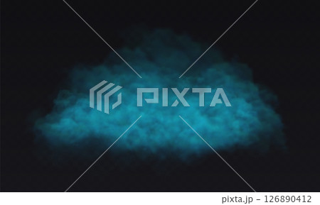 Smoke blue cloud on black transparent background. Fog vector effect 126890412
