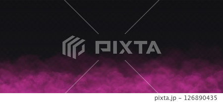 Pink Fog effect on transparent dark background. Vector Smoke cloud. 126890435