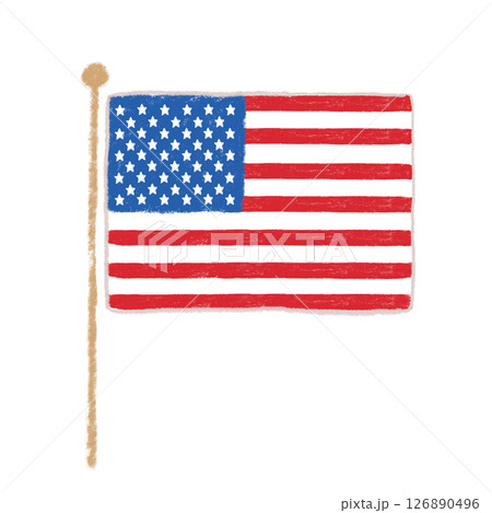 ポール付きのアメリカの国旗　クレヨンタッチ 126890496
