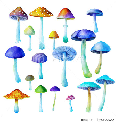 Colorful Watercolor Mushrooms Colorful Watercolor Mushrooms 126890522