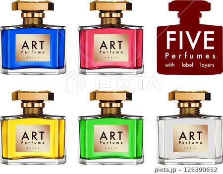 5色の香水瓶_ゴールドのキャップ 126890652