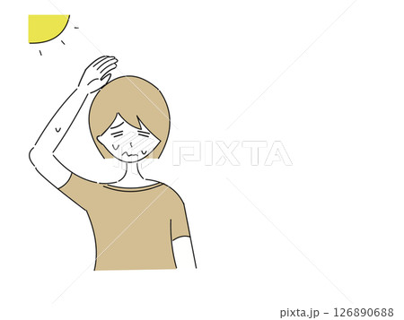 太陽が照ってる屋外で暑くて手を頭上にかざす女性のイラスト 太陽が照ってる屋外で暑くて手を頭上にかざす女性のイラスト 126890688