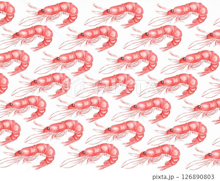 赤いエビが均等に並んだパターンの背景 126890803