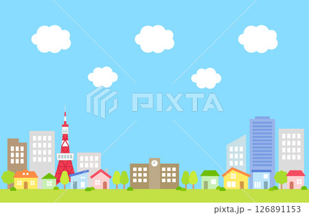 青空 雲 市街地 背景 イラスト 青空 雲 市街地 背景 イラスト 126891153