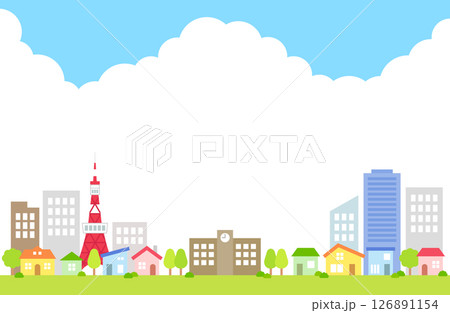 青空 雲 入道雲 市街地 背景 イラスト 青空 雲 入道雲 市街地 背景 イラスト 126891154