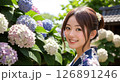浴衣の女性　紫陽花の背景「AI生成画像」 126891246
