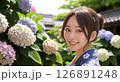 浴衣の女性　紫陽花の背景「AI生成画像」 126891248