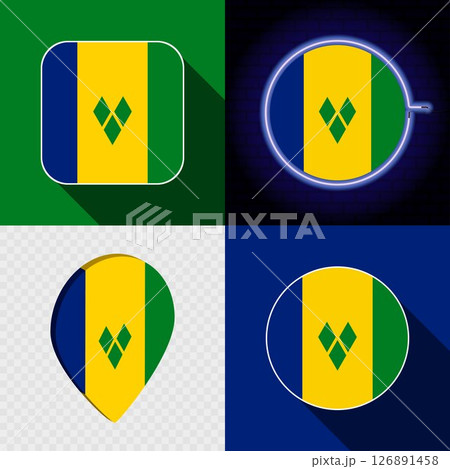 Set of modern icons with the national flag of Saint Vincent and the Grenadines. 126891458