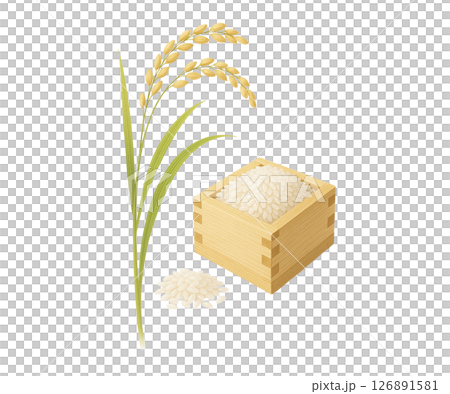 秋收：水稻和水稻收穫的插圖 126891581