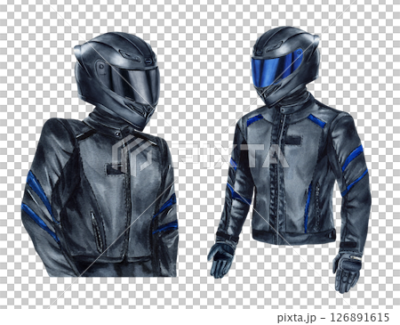 Set of two motorcyclists, Bikers woman, man. Motorcyclists girl, guy in moto gear, helmets with visor. Watercolor clip art illustrations isolated from background. Hand drawn riders for moto design Set of two motorcyclists, Bikers woman, man. Motorcyclists girl, guy in moto gear, helmets with visor. Watercolor clip art illustrations isolated from background. Hand drawn riders for moto design 126891615