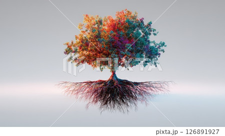 Colorful Tree with Exposed Roots on Gradient Background 126891927