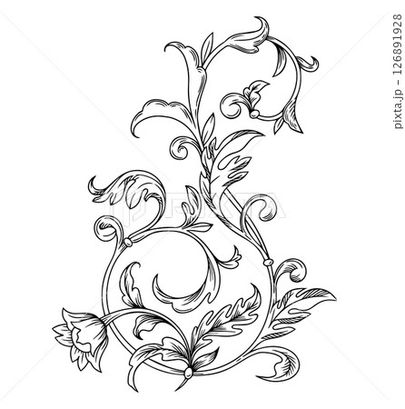 Baroque Scroll element engraving Ornament. Victorian filigree decoration element, Floral flourish Graphic vector illustration Baroque Scroll element engraving Ornament. Victorian filigree decoration element, Floral flourish Graphic vector illustration 126891928