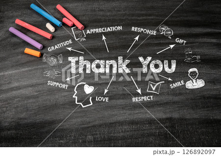 Thank You Concept. Black scratched textured chalkboard background 126892097
