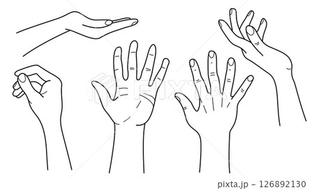 Hand Gestures and Women Palms Line Vector Illustration Set Hand Gestures and Women Palms Line Vector Illustration Set 126892130