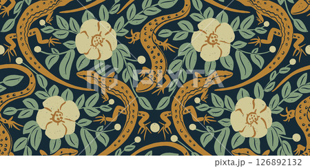 Lizard Animal and Botanical Medieval Seamless Pattern Lizard Animal and Botanical Medieval Seamless Pattern 126892132