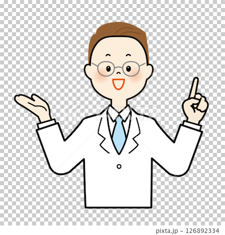 若い白衣の男性が指差し案内するイラスト 126892334