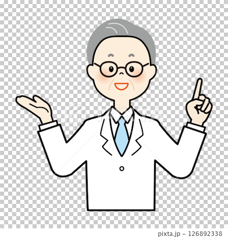 An illustration of an elderly man in a white coat pointing and guiding An illustration of an elderly man in a white coat pointing and guiding 126892338