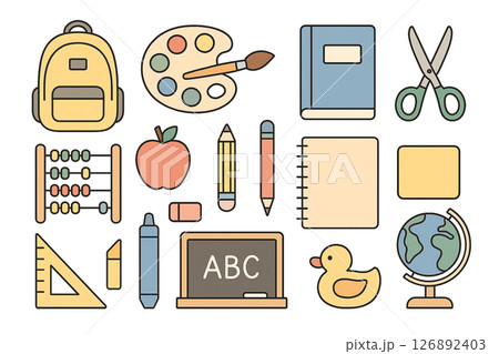 フラットな学校用品のイラストセット 126892403