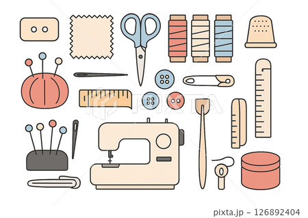 フラットな裁縫道具のイラストセット 126892404